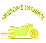 “Awesome Fairings logo featuring a bright yellow motorcycle icon on a red background, representing speed, power, and premium motorcycle fairing craftsmanship.”